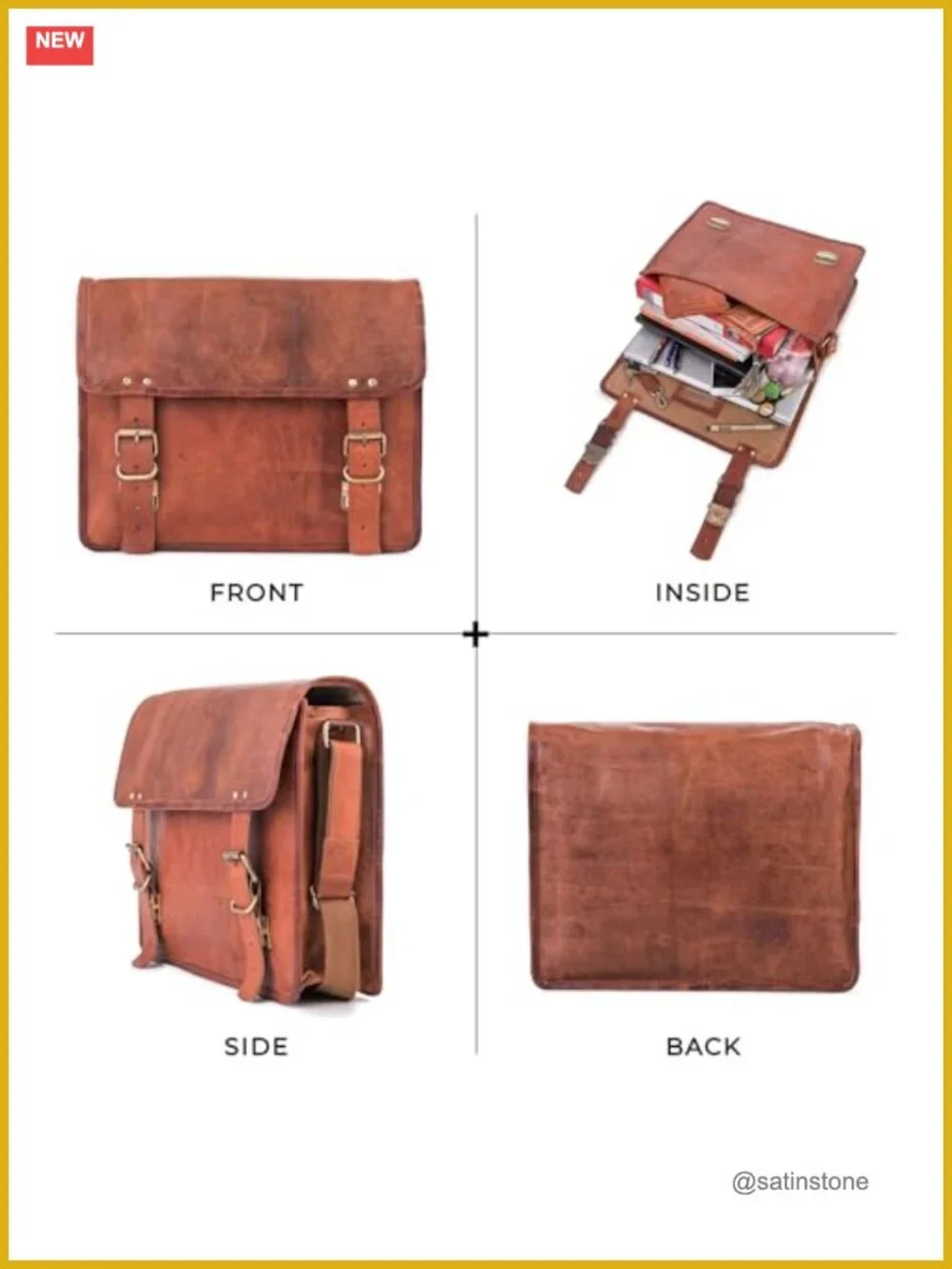 Vintage Leather Messenger Bag Laptop Briefcase Adjustable Shoulder